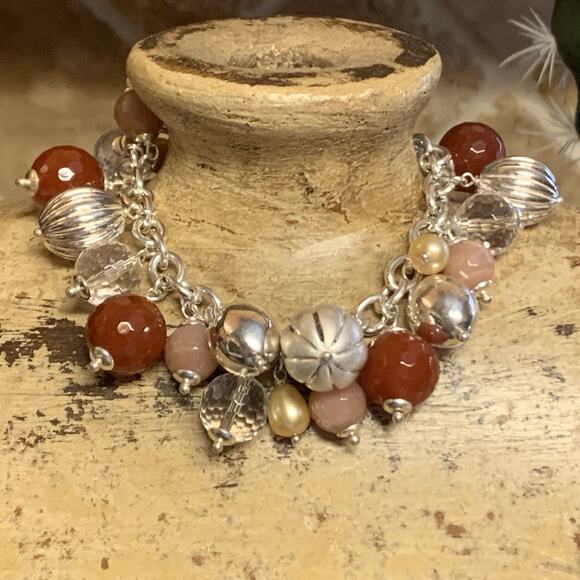 Milor Sterling Silver, Agate, Pearl and Crystal CHA CHA Bracelet Italy - Picture 1 of 10